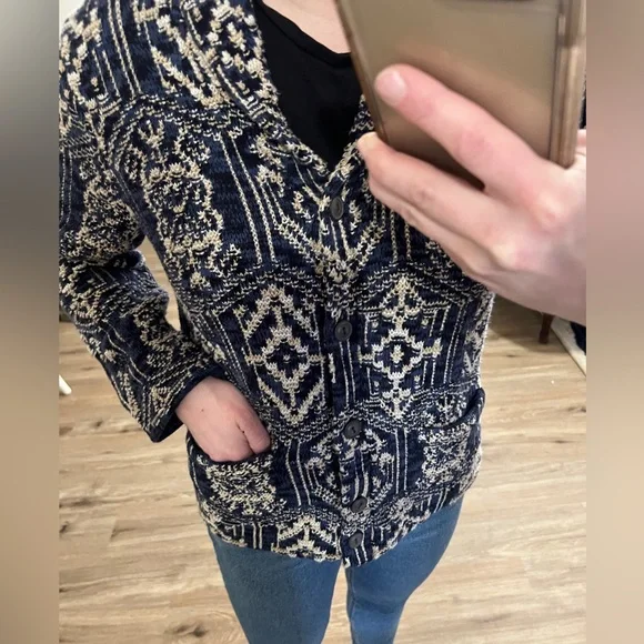 Denim & Supply Ralph Lauren Blue, Black, and Tan Buttoned Blazer - Picture 3 of 7